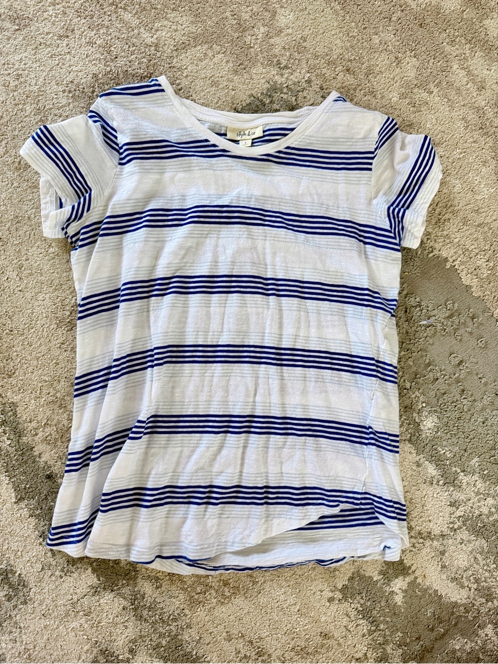 Style & Co. White Tee with Blue Stripes - Short Sleeve Kids Top